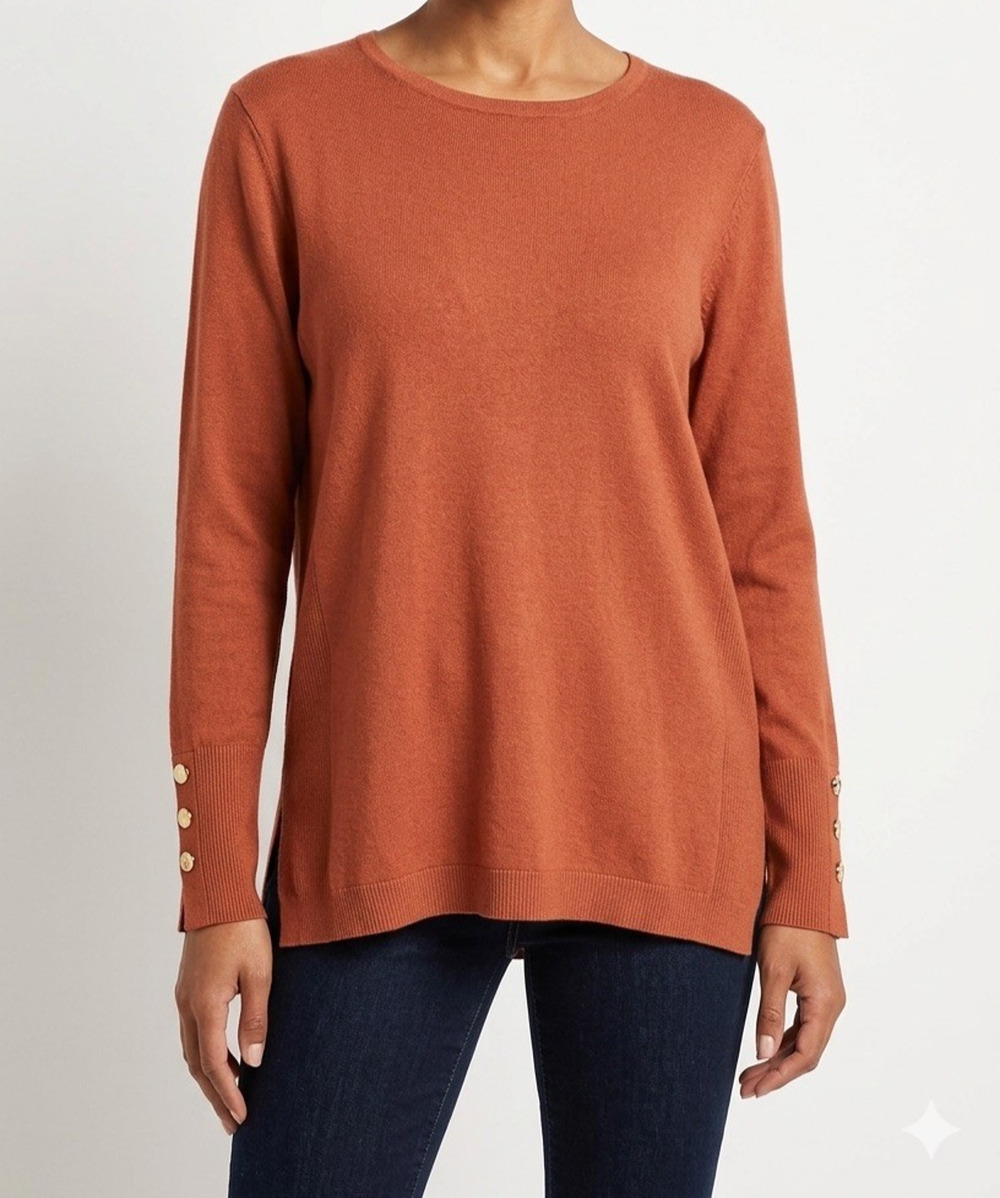 JM Collection Plus 4X Sweater Burnt Amber Gold Button Cuff NWT Women Pullover